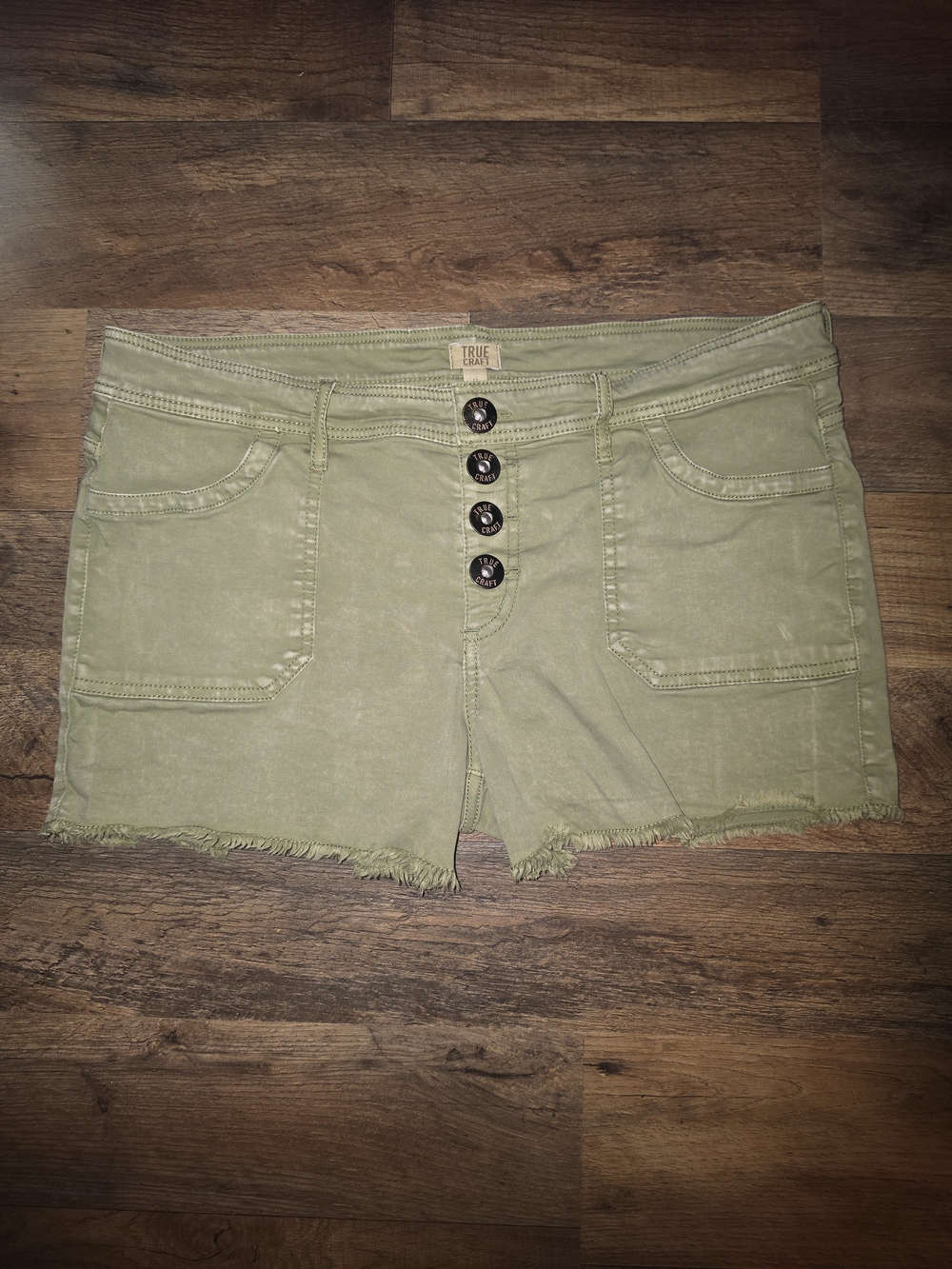 True Craft Olive Utility Button-Front Women's Jean Shorts